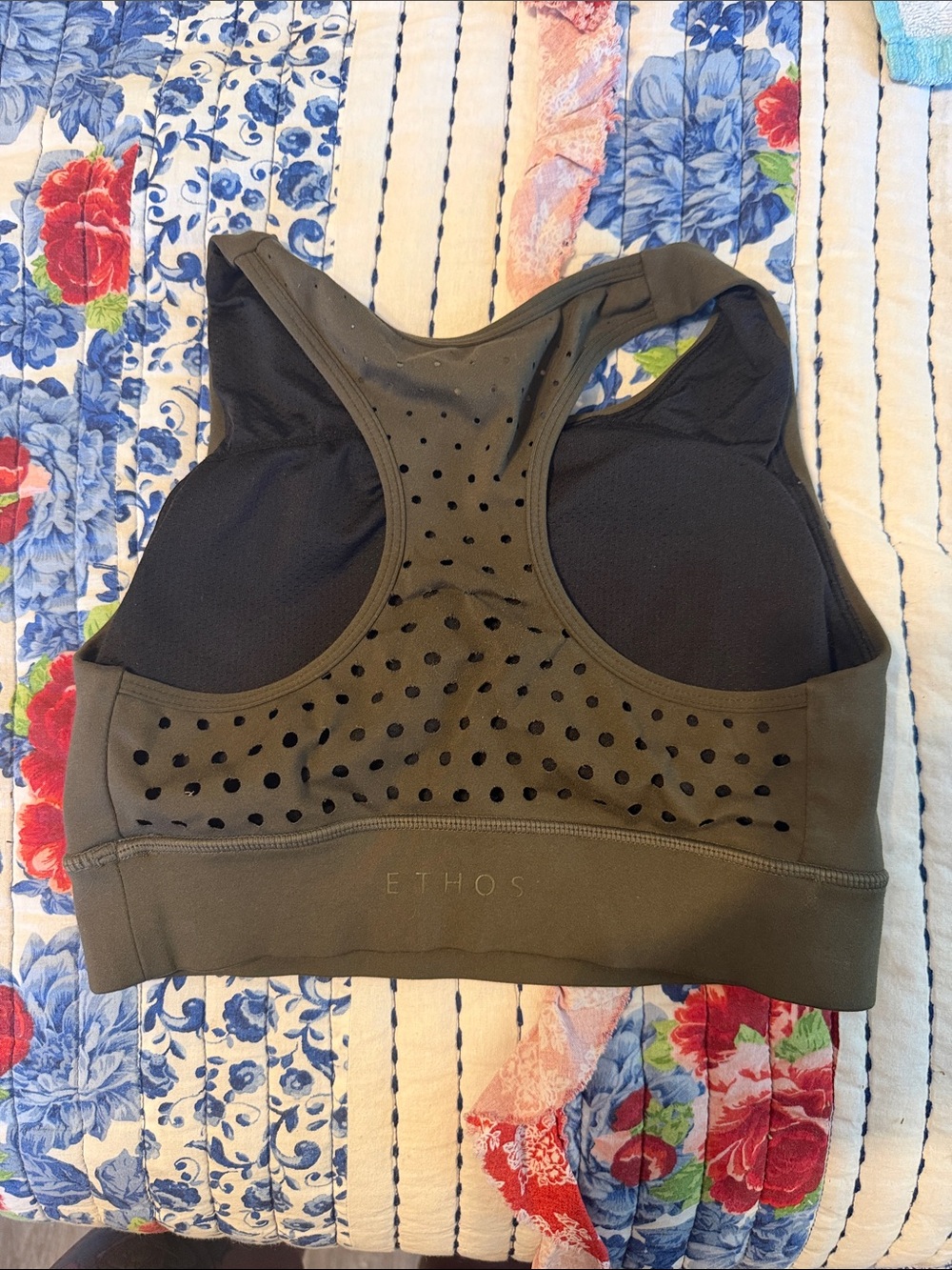 Ethos Olive Green Racerback Perforated Sports Bra